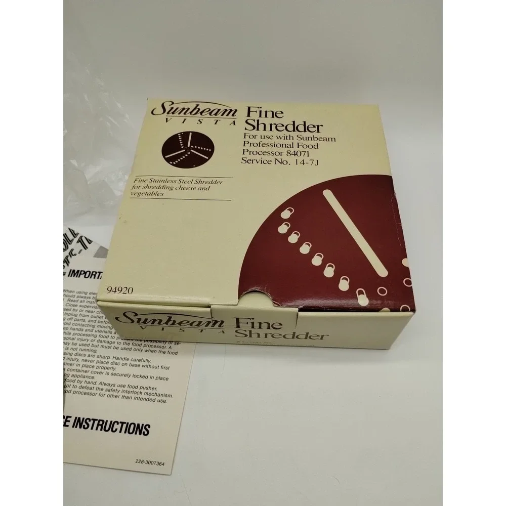 SUNBEAM VISTA FOOD PROCESSOR 84071  FINE SHREDDER BLADE NEW IN BOX 94920